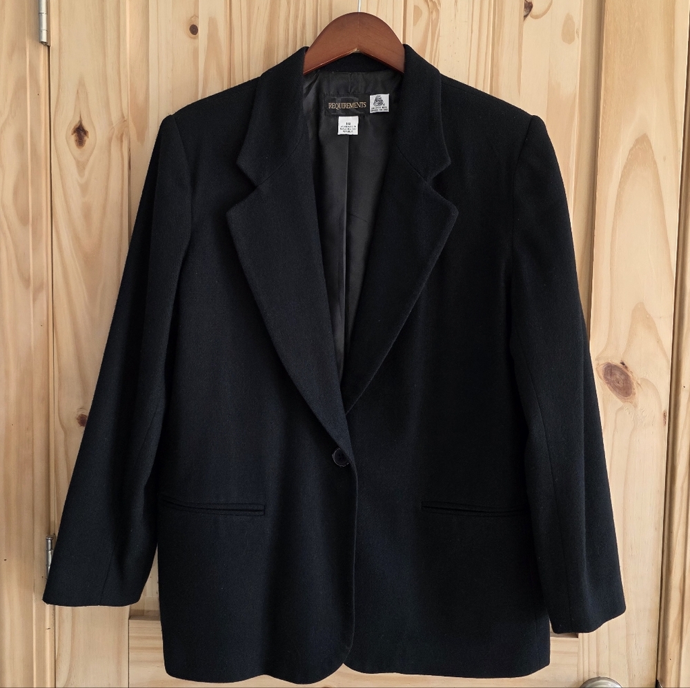 Vintage 100% Wool Solid Black Blazer 1 Button